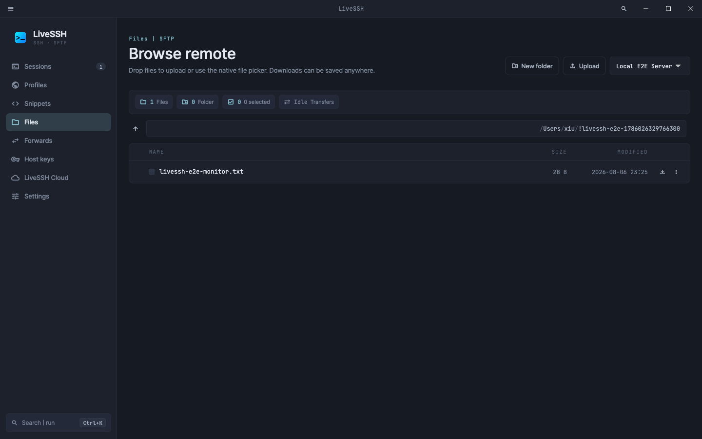 LiveSSH SFTP 파일 화면